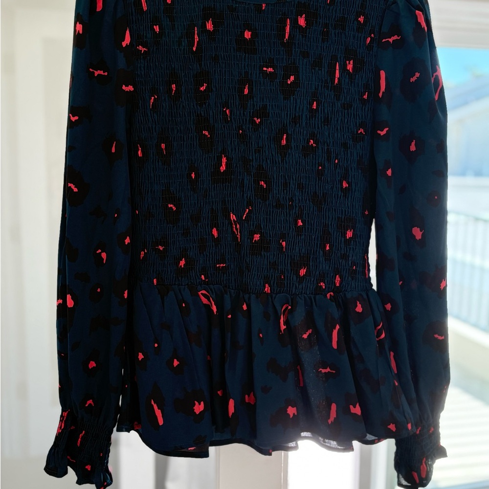 Women's Dark Turquoise and Coral Patterned Top